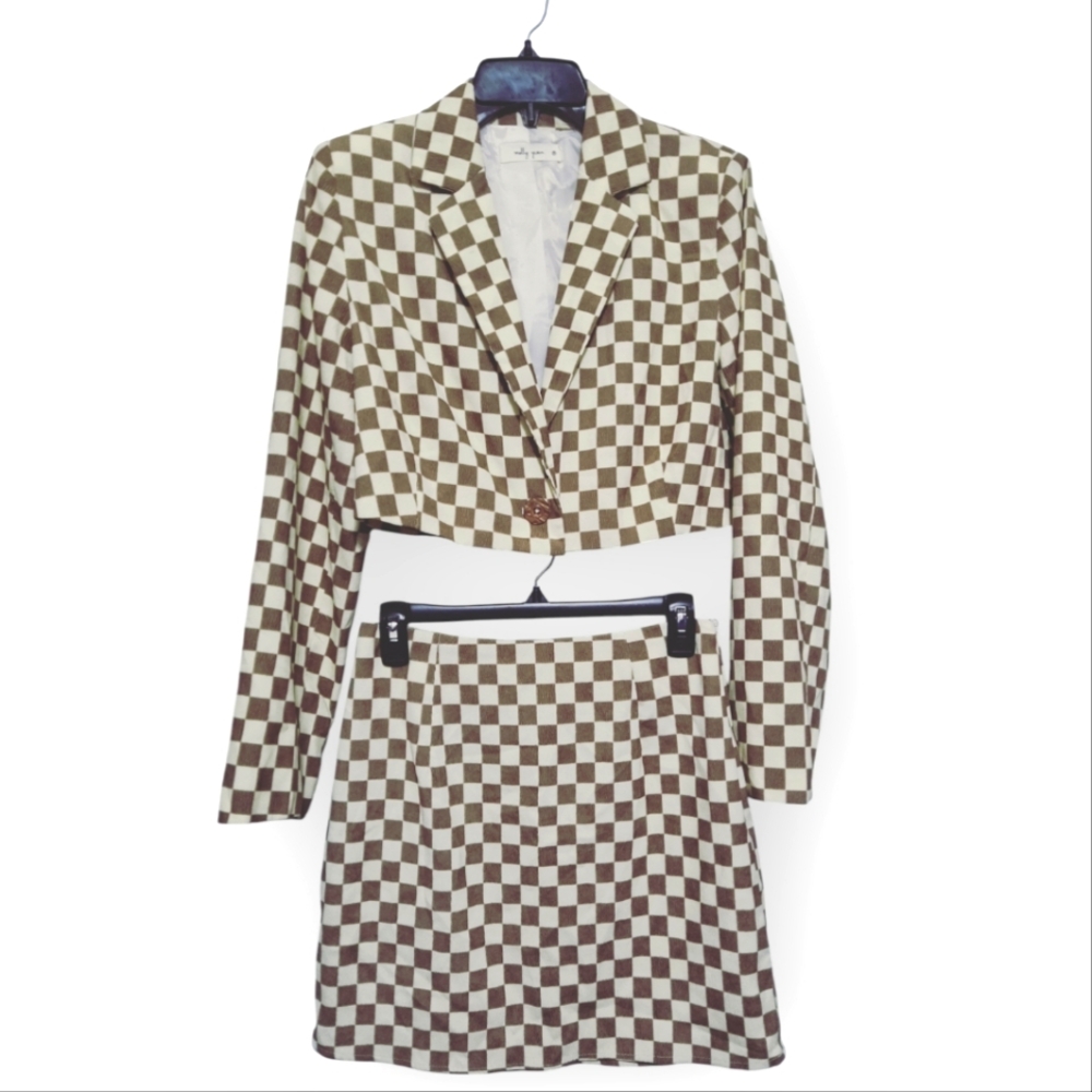 Molly Green Checkered Cropped Blazer and Skirt Set Sz M